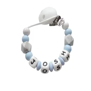 Personalised Dummy clip - Pale Blue, Grey Marble & White