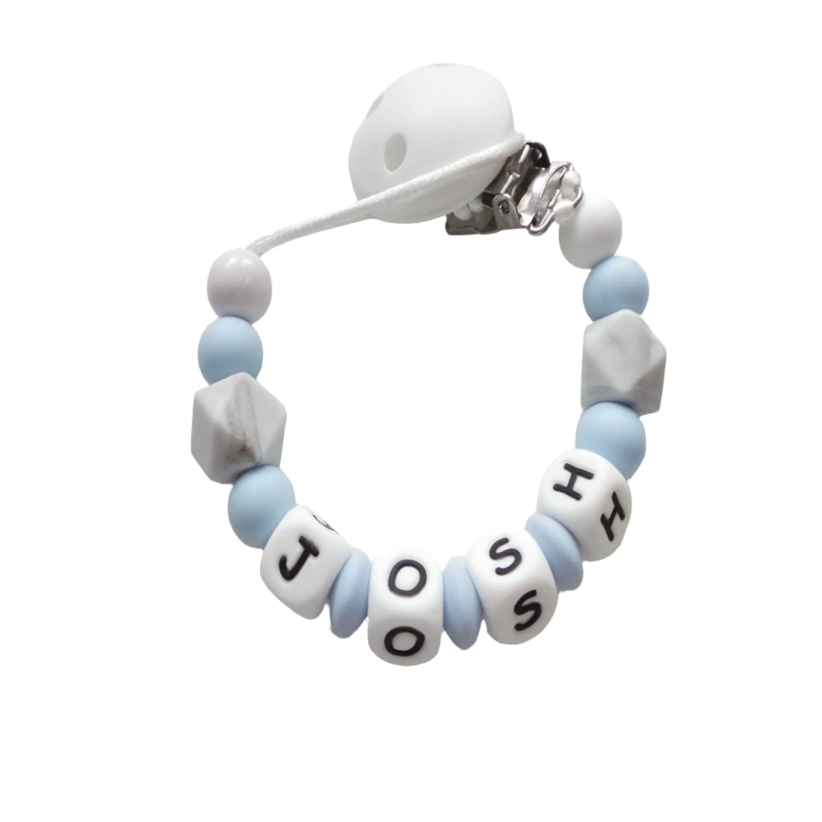 Personalised Dummy clip - Pale Blue, Grey Marble & White