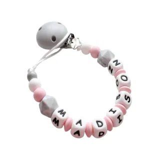 Personalised Dummy clip - Pink & Grey