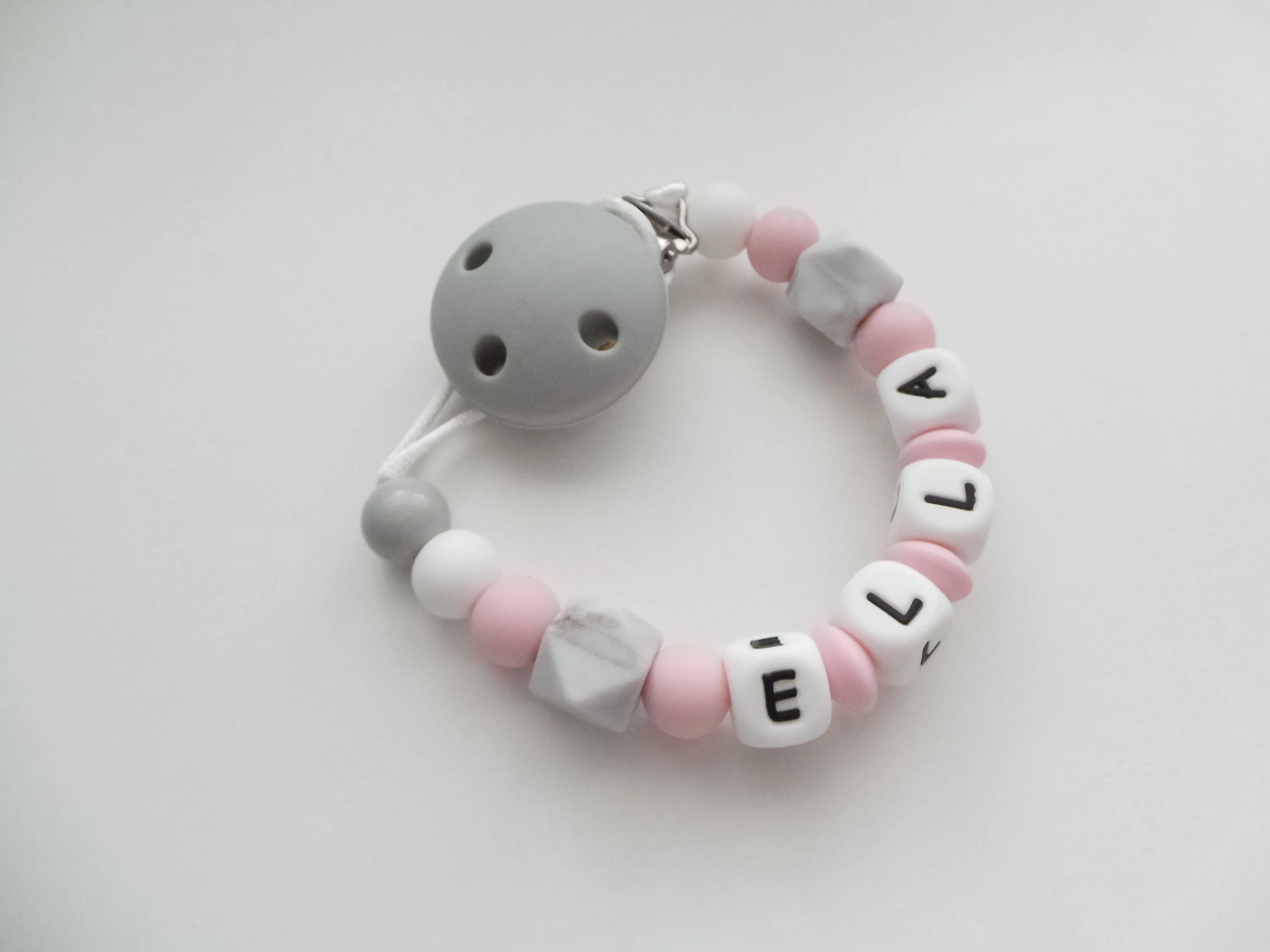 Personalised Dummy clip - Pink & Grey