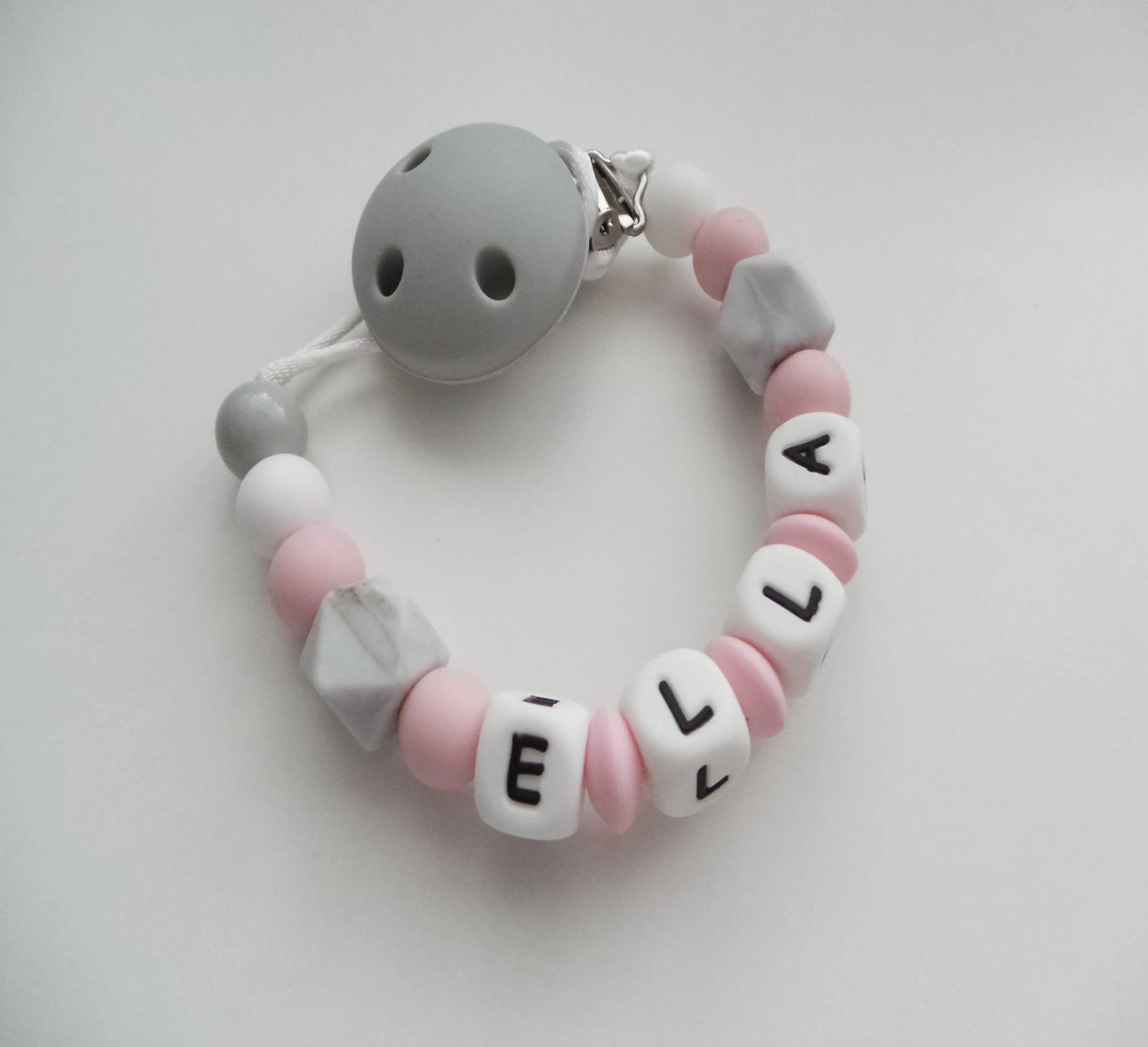 Personalised Dummy clip - Pink & Grey