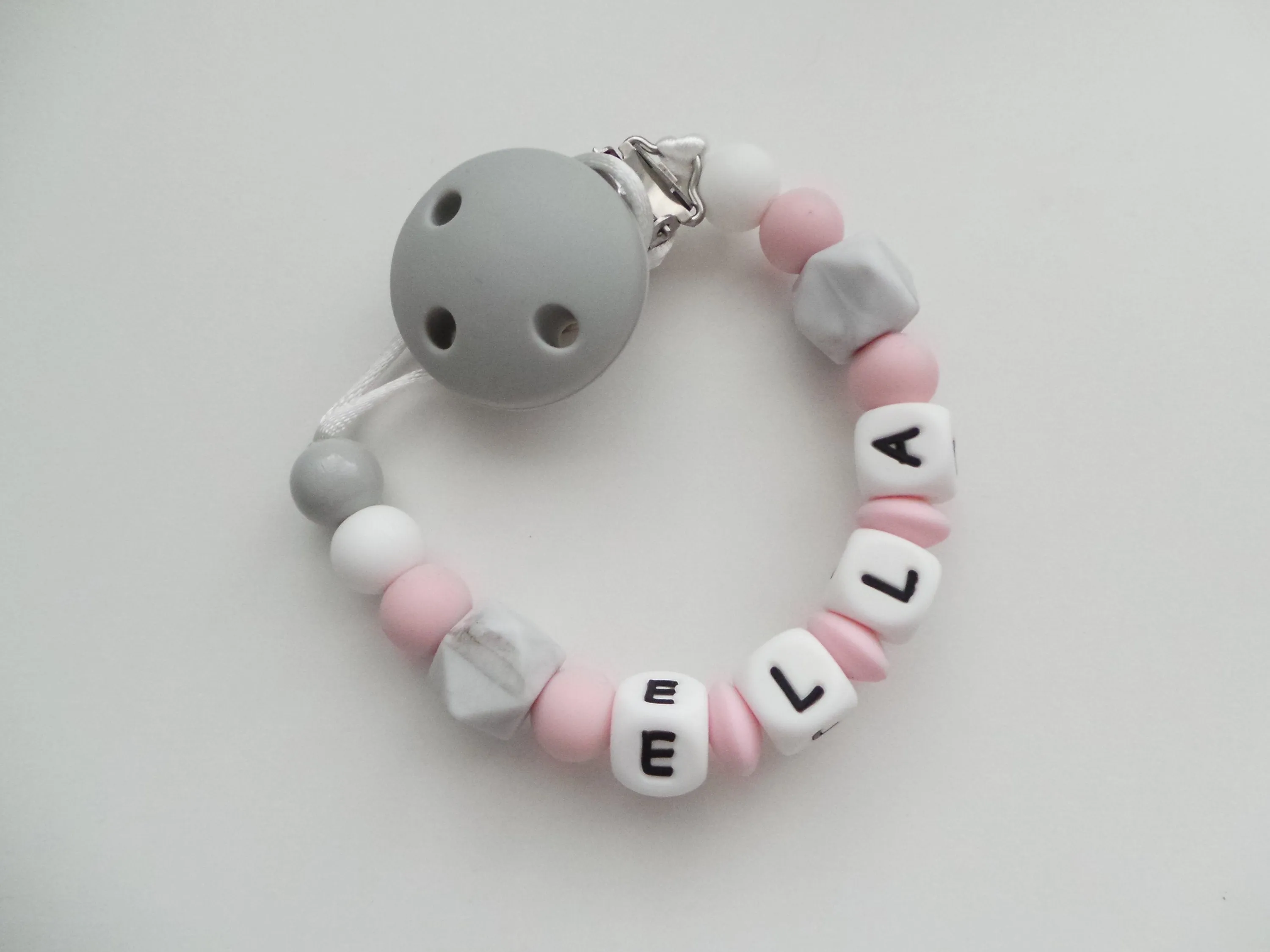 Personalised Dummy clip - Pink & Grey