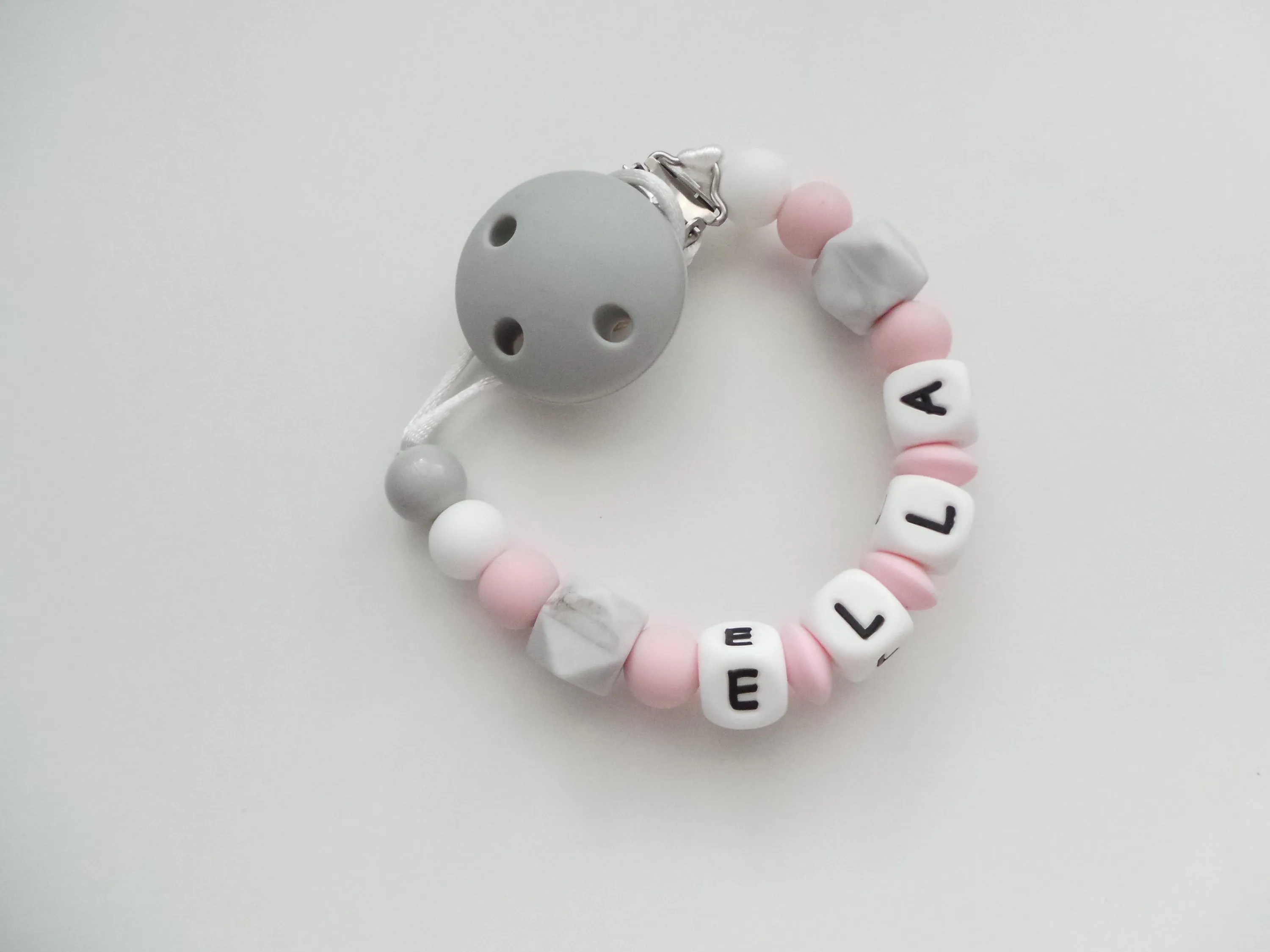 Personalised Dummy clip - Pink & Grey