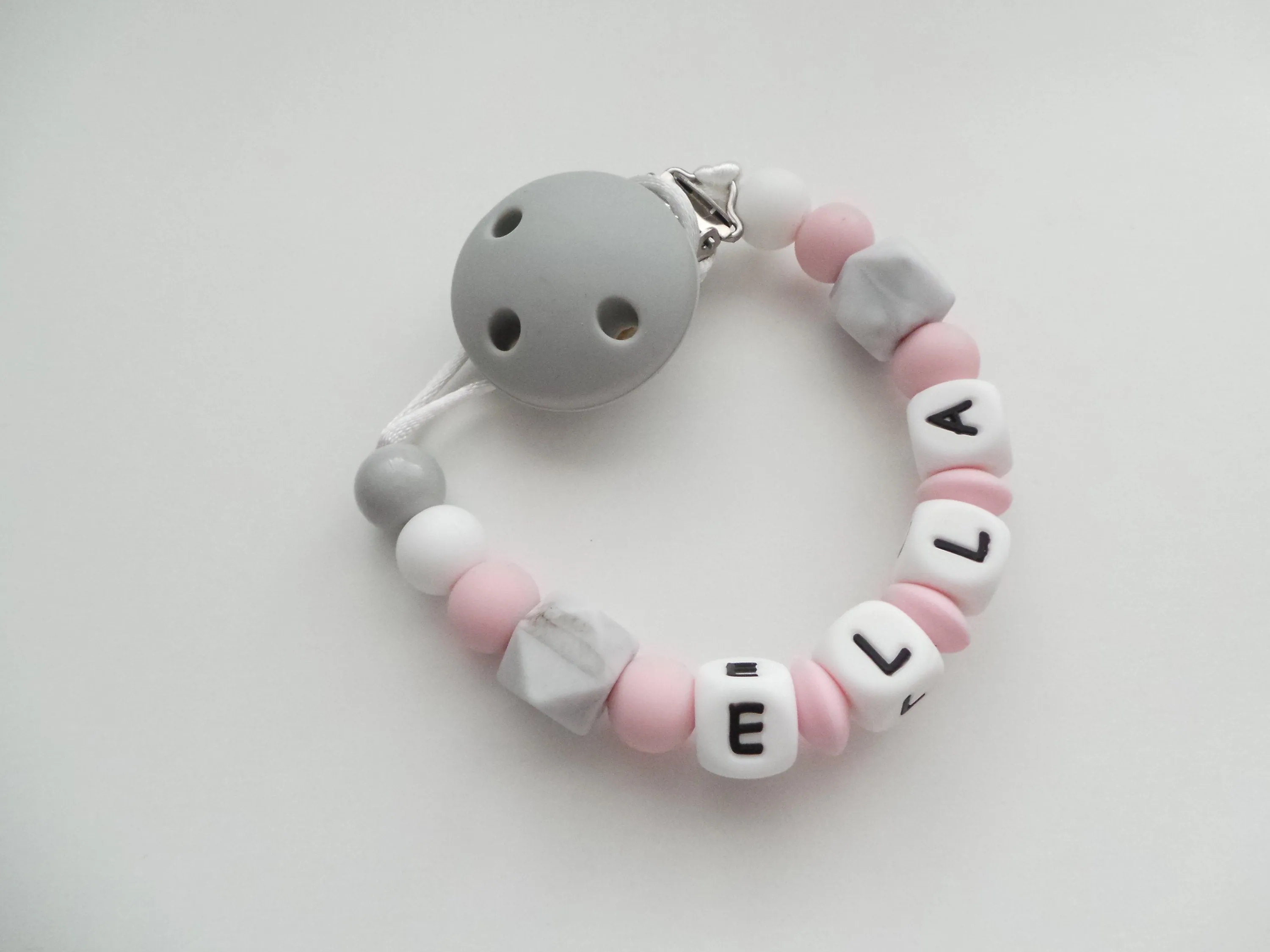Personalised Dummy clip - Pink & Grey