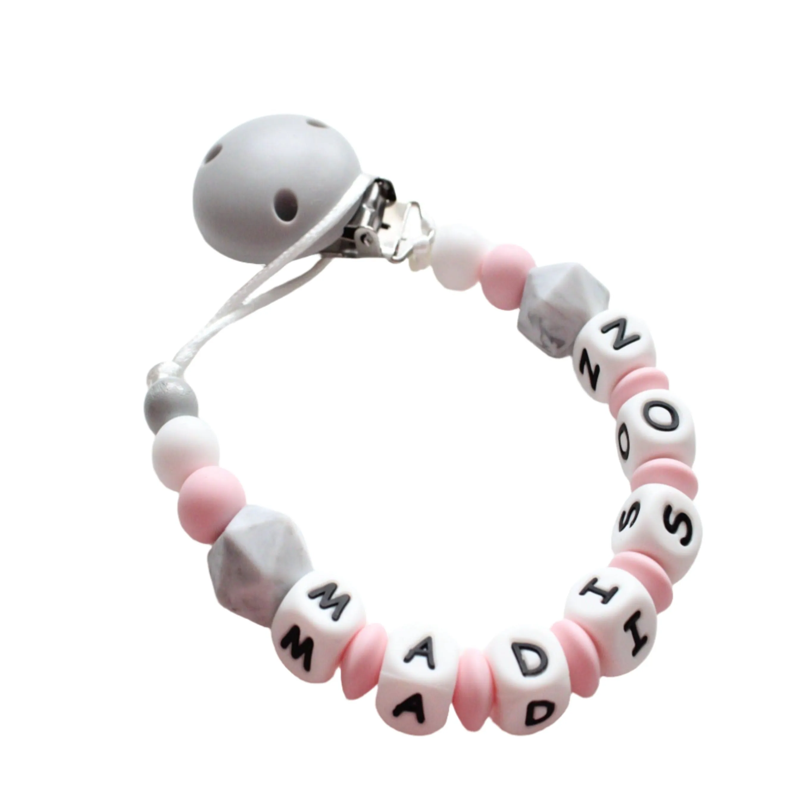 Personalised Dummy clip - Pink & Grey