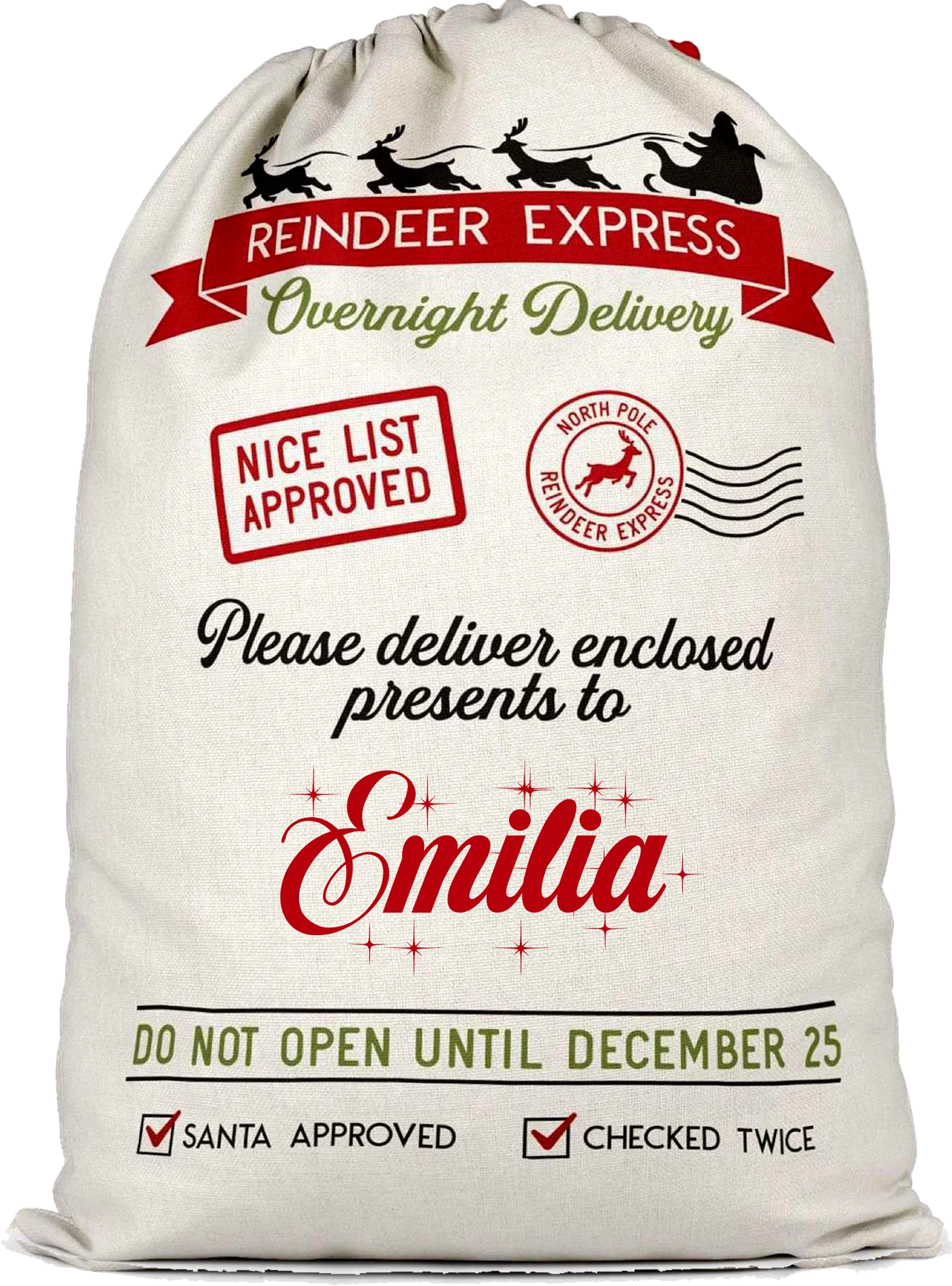 Personalised Nice List Approved Christmas Sack