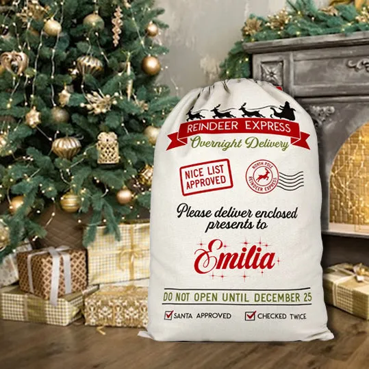 Personalised Nice List Approved Christmas Sack