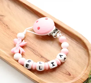 Personalised  Pink Bow Dummy clip
