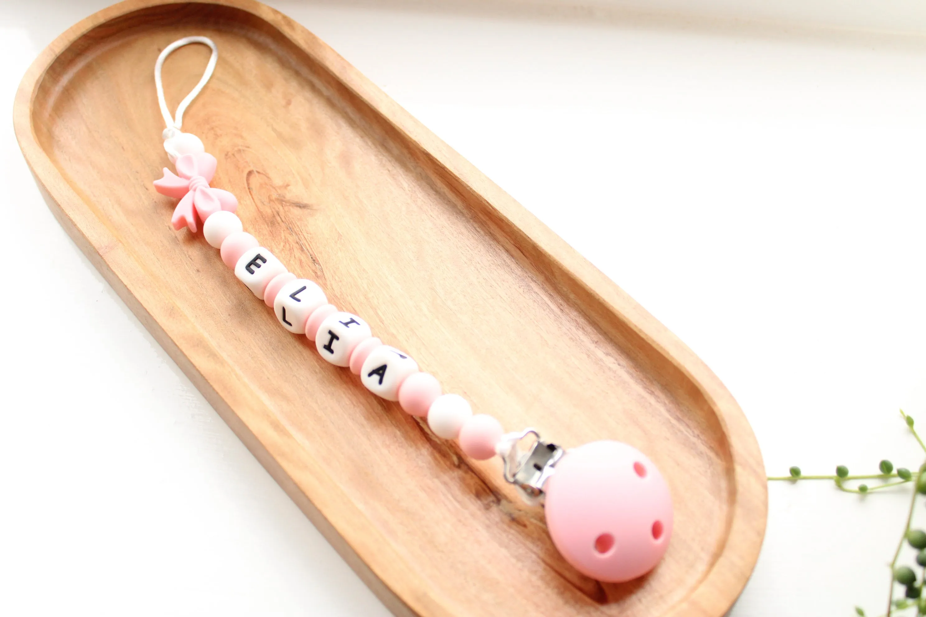 Personalised  Pink Bow Dummy clip