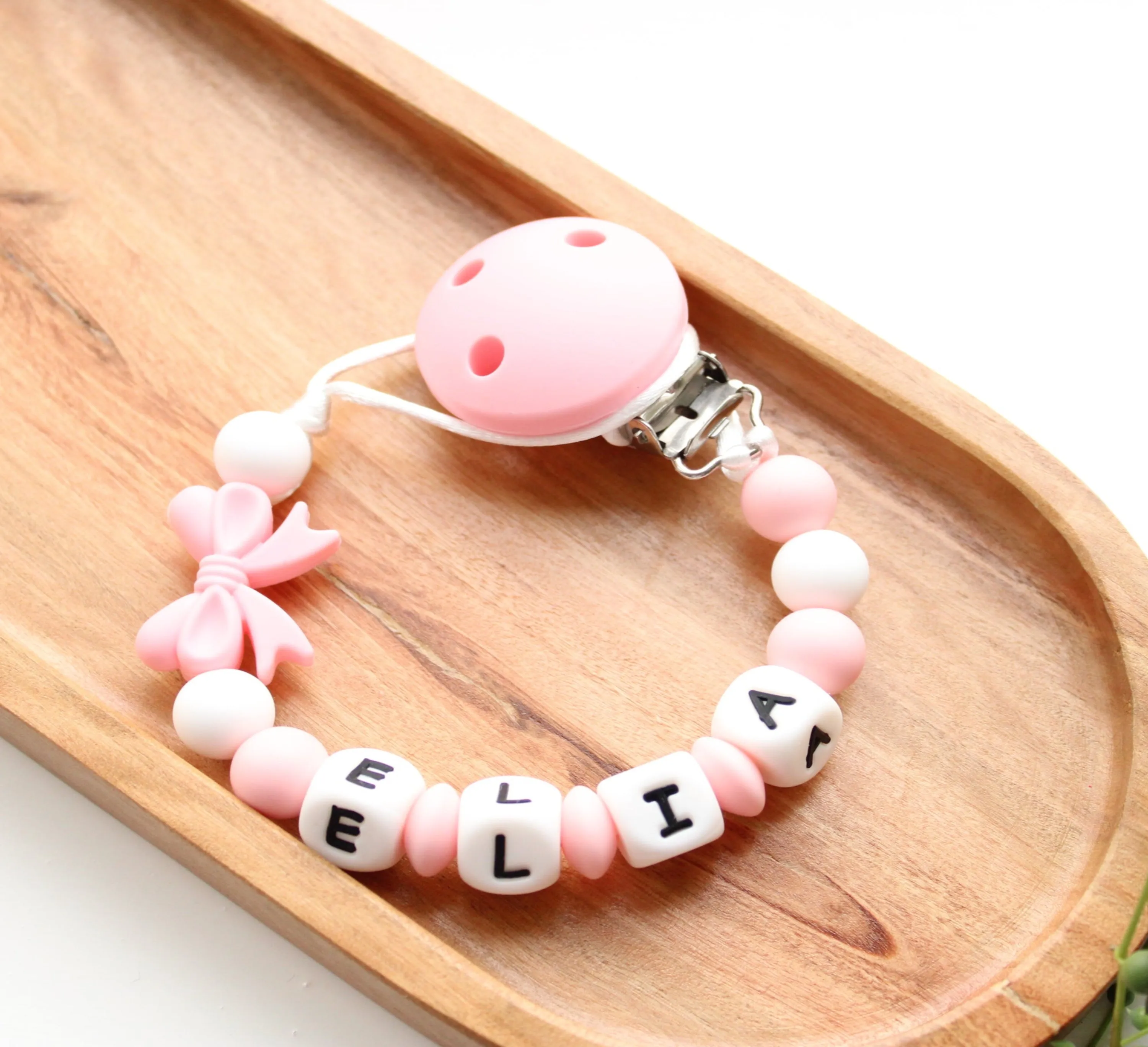 Personalised  Pink Bow Dummy clip