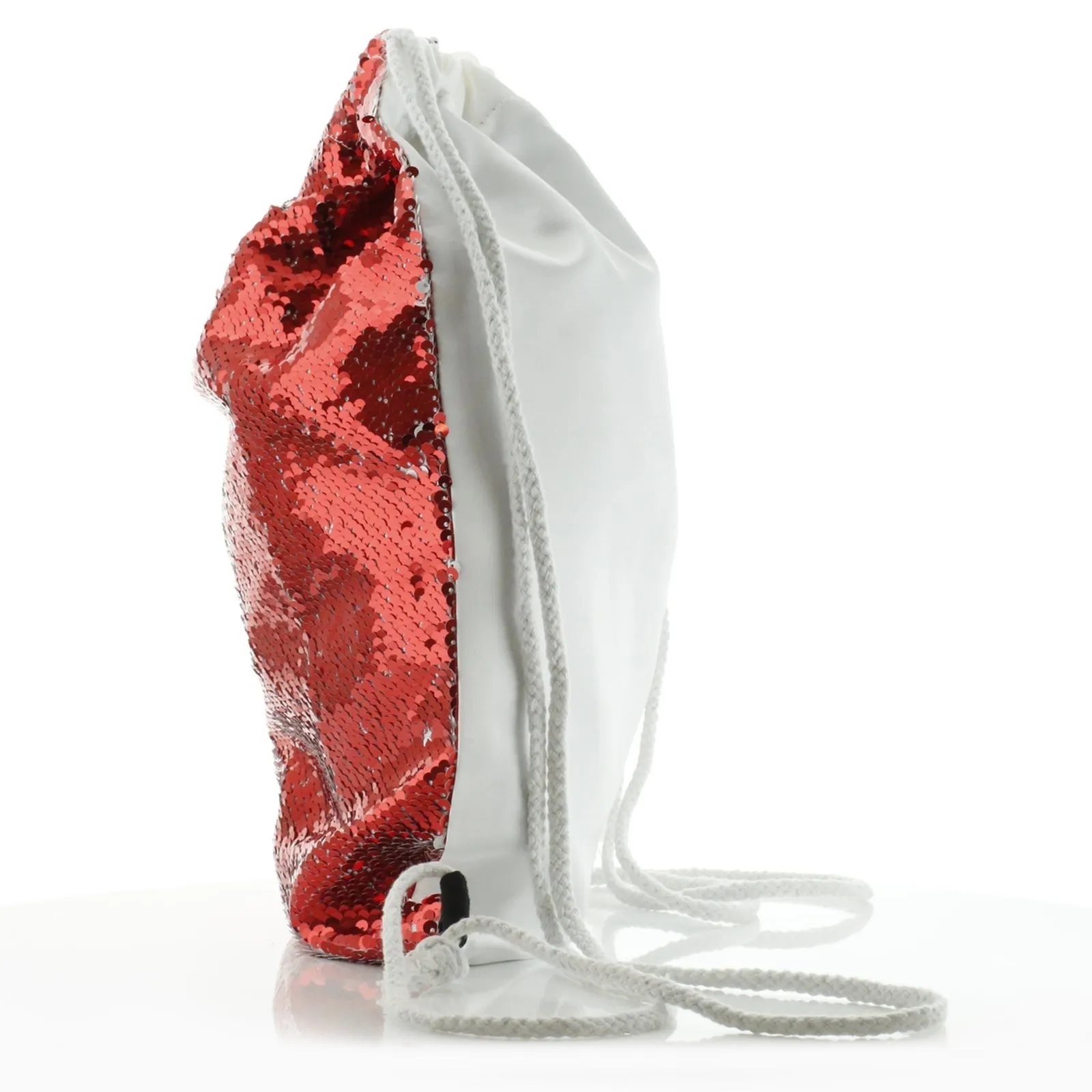 Personalised Sequin Drawstring Backpack with Grey Wolf Blue Flowers and Cute Text