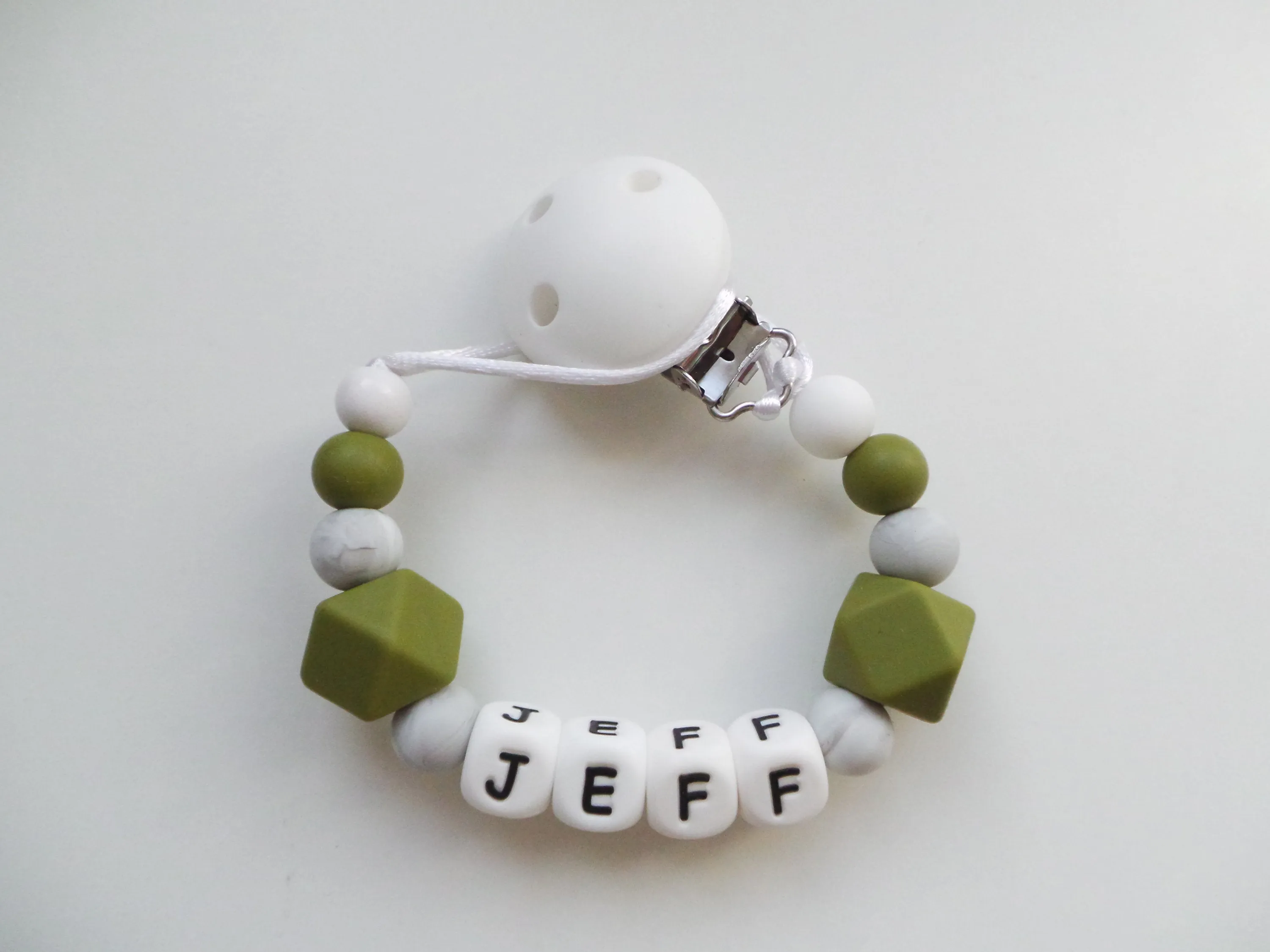 Personalised  Silicone dummy clip - Army green & Marble grey