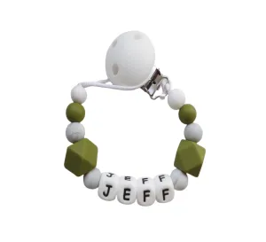 Personalised  Silicone dummy clip - Army green & Marble grey