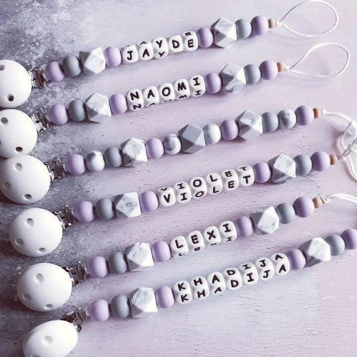 Personalised Silicone Dummy Clip - Lilac