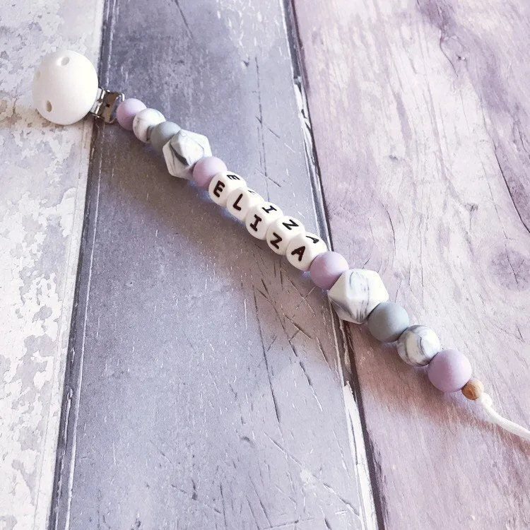 Personalised Silicone Dummy Clip - Lilac