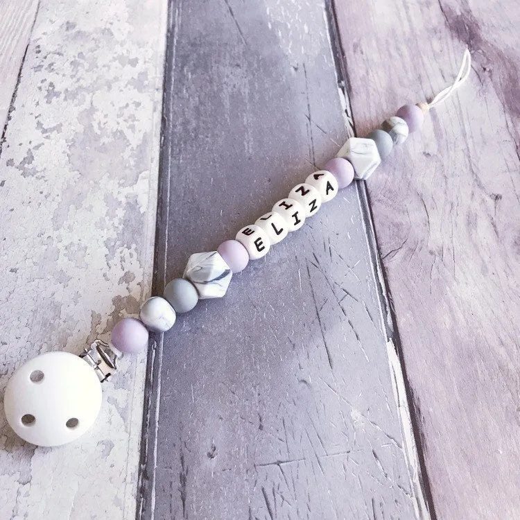 Personalised Silicone Dummy Clip - Lilac