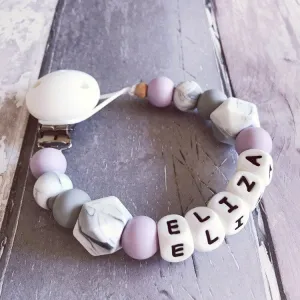 Personalised Silicone Dummy Clip - Lilac