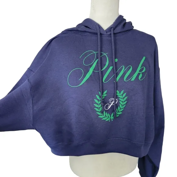 Pink Everyday Fleece Cropped Midnight Navy Hoodie Size XL