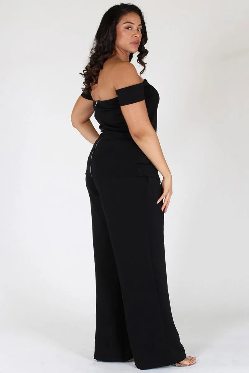 Plus Size Chic Off Shoulder Top and Bottom Set