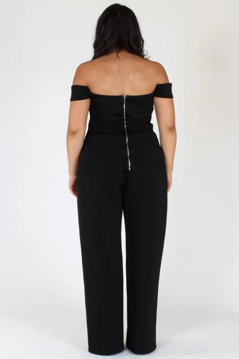 Plus Size Chic Off Shoulder Top and Bottom Set