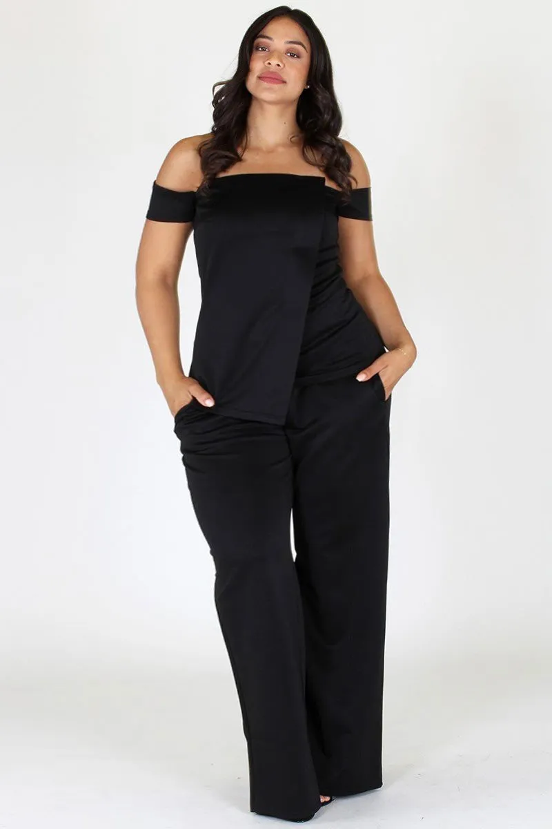 Plus Size Chic Off Shoulder Top and Bottom Set