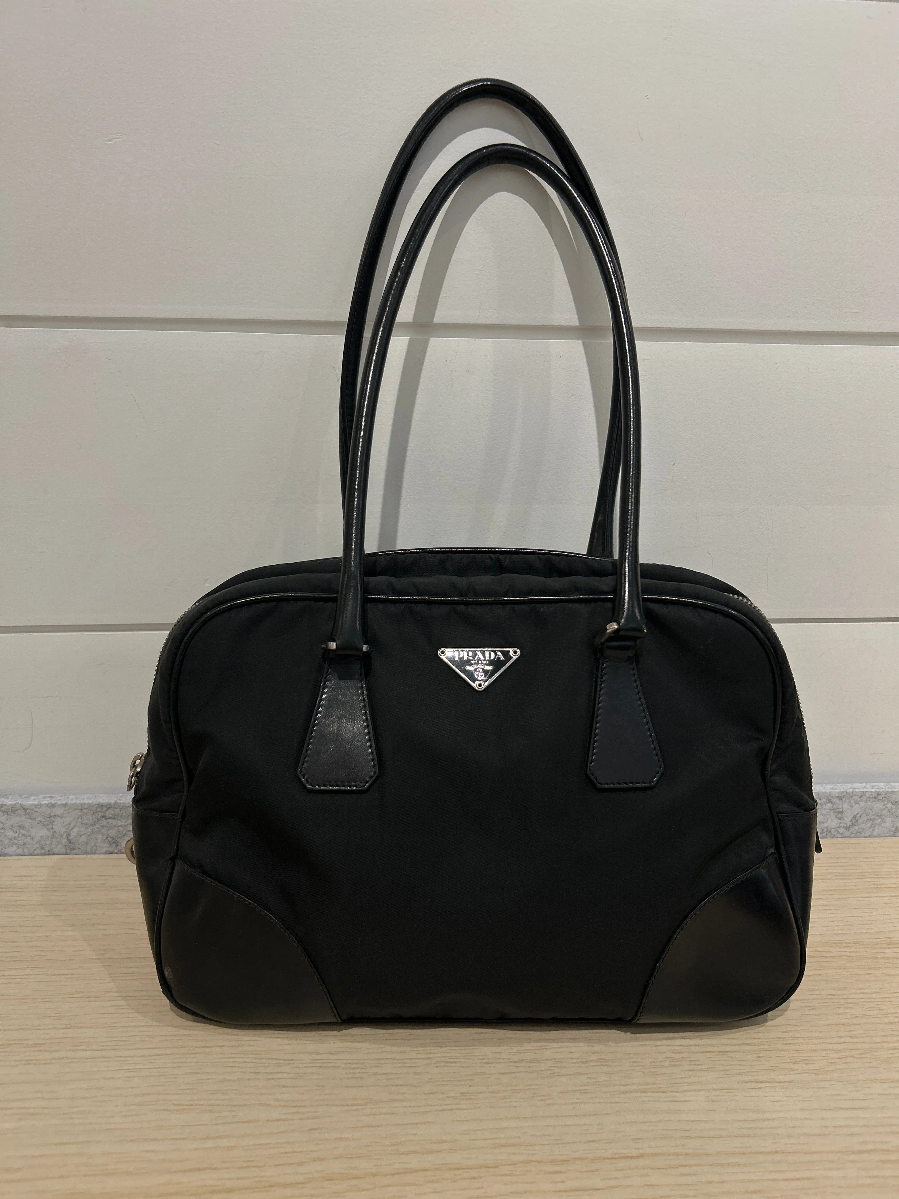 Prada Bag, Black Nylon Square Zip Around Tote