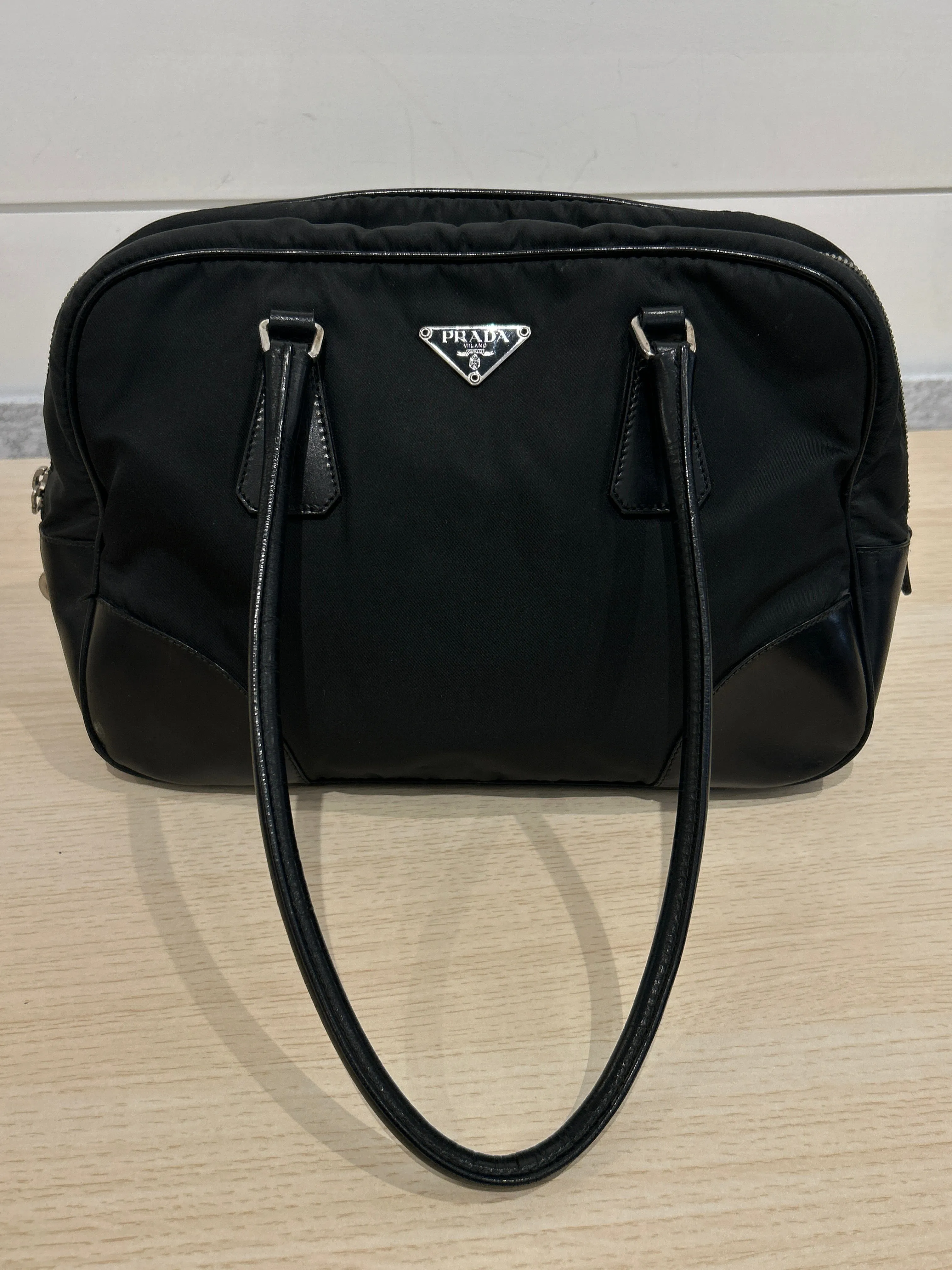 Prada Bag, Black Nylon Square Zip Around Tote