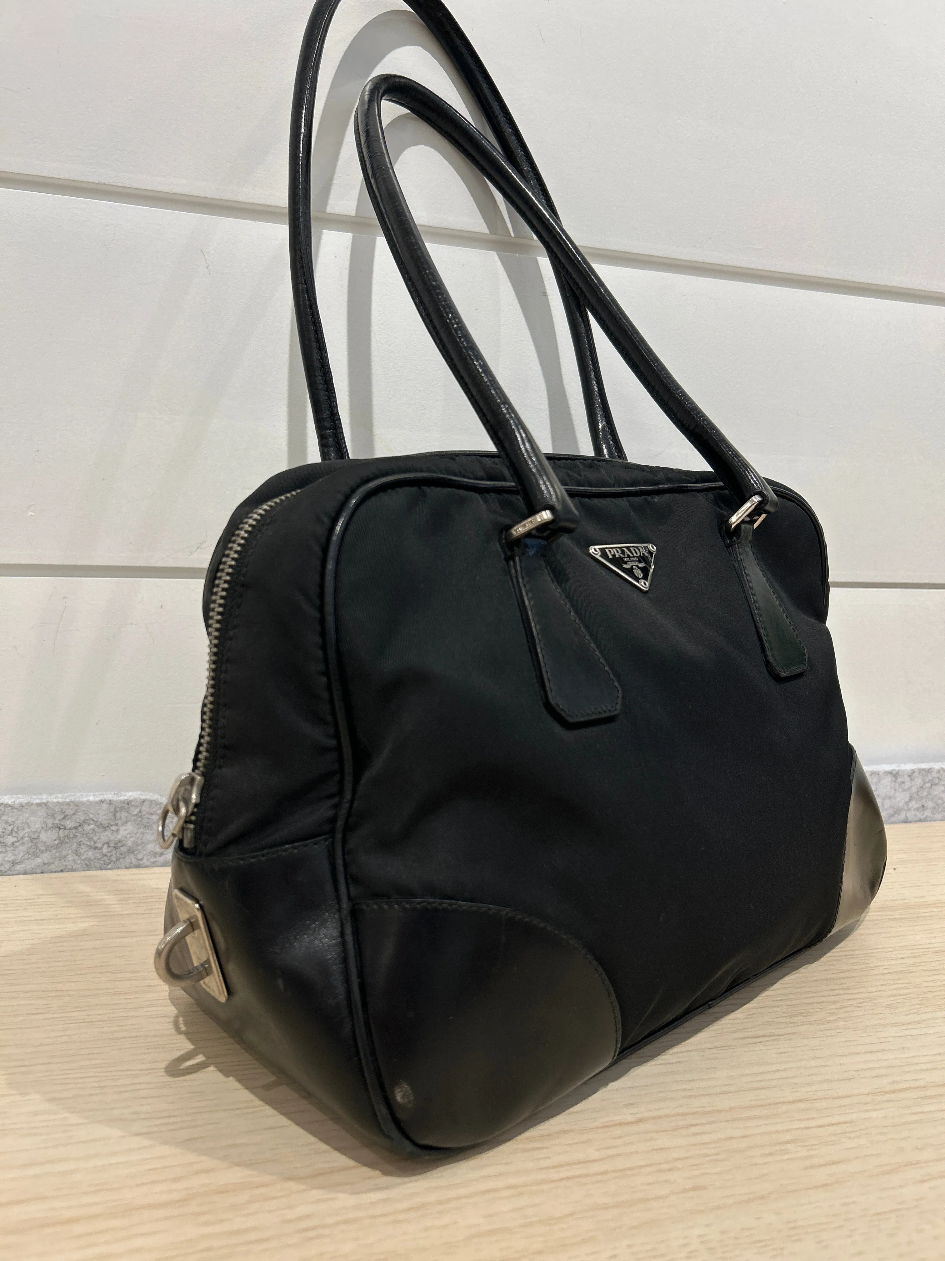 Prada Bag, Black Nylon Square Zip Around Tote