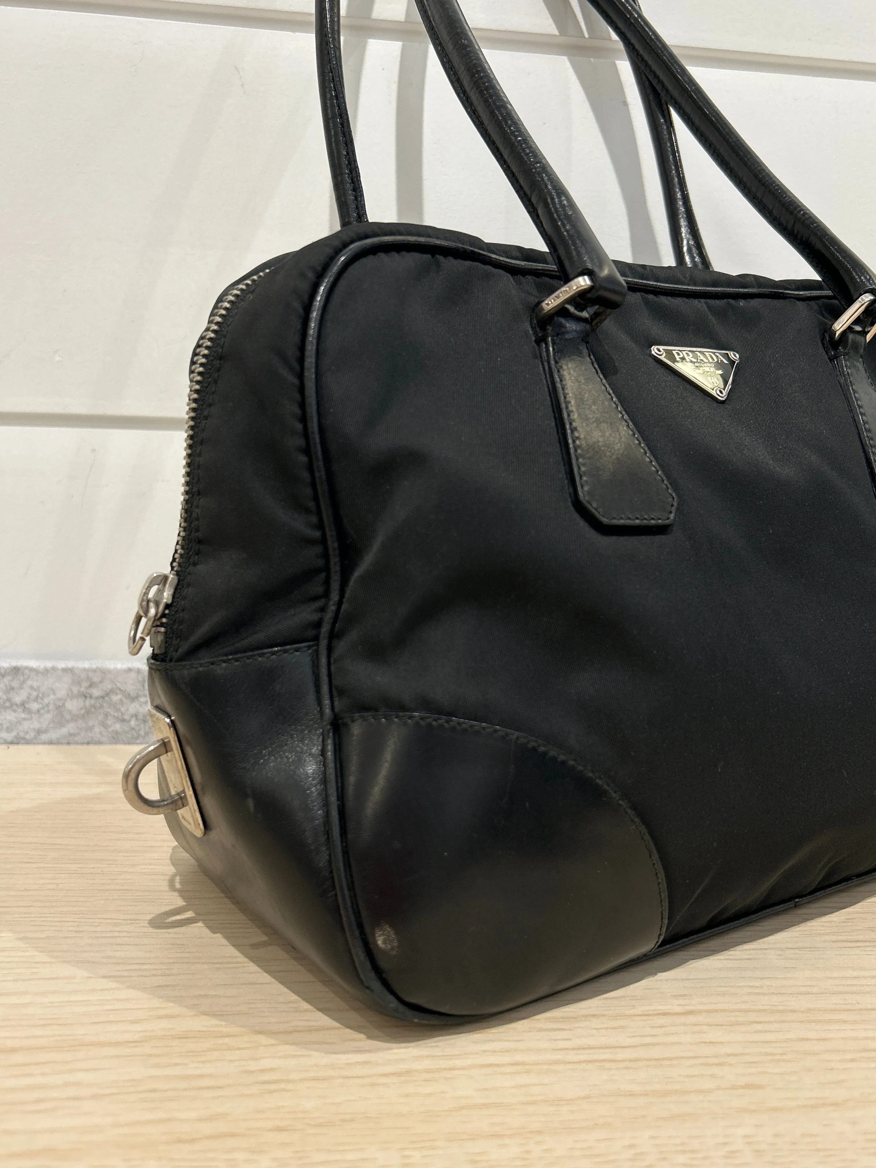 Prada Bag, Black Nylon Square Zip Around Tote