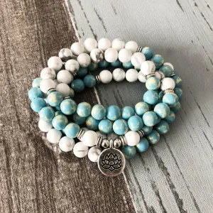 "I Am Balanced" Howlite and Jasper Mala - 108 Beads With Lotus Charm