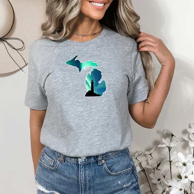 "Northern Lights Lighthouse" Relaxed Fit Crew Unisex T-Shirt