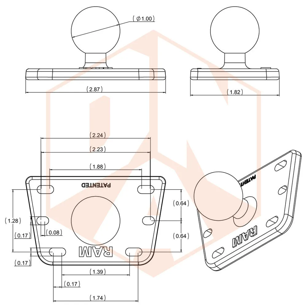 RAM Motorcycle Brake/Clutch Reservoir Cover Base with 1" Ball Centered