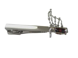 Red and Silver Toned Scottish Bag Pipes Music Instrument Square Tie Clip