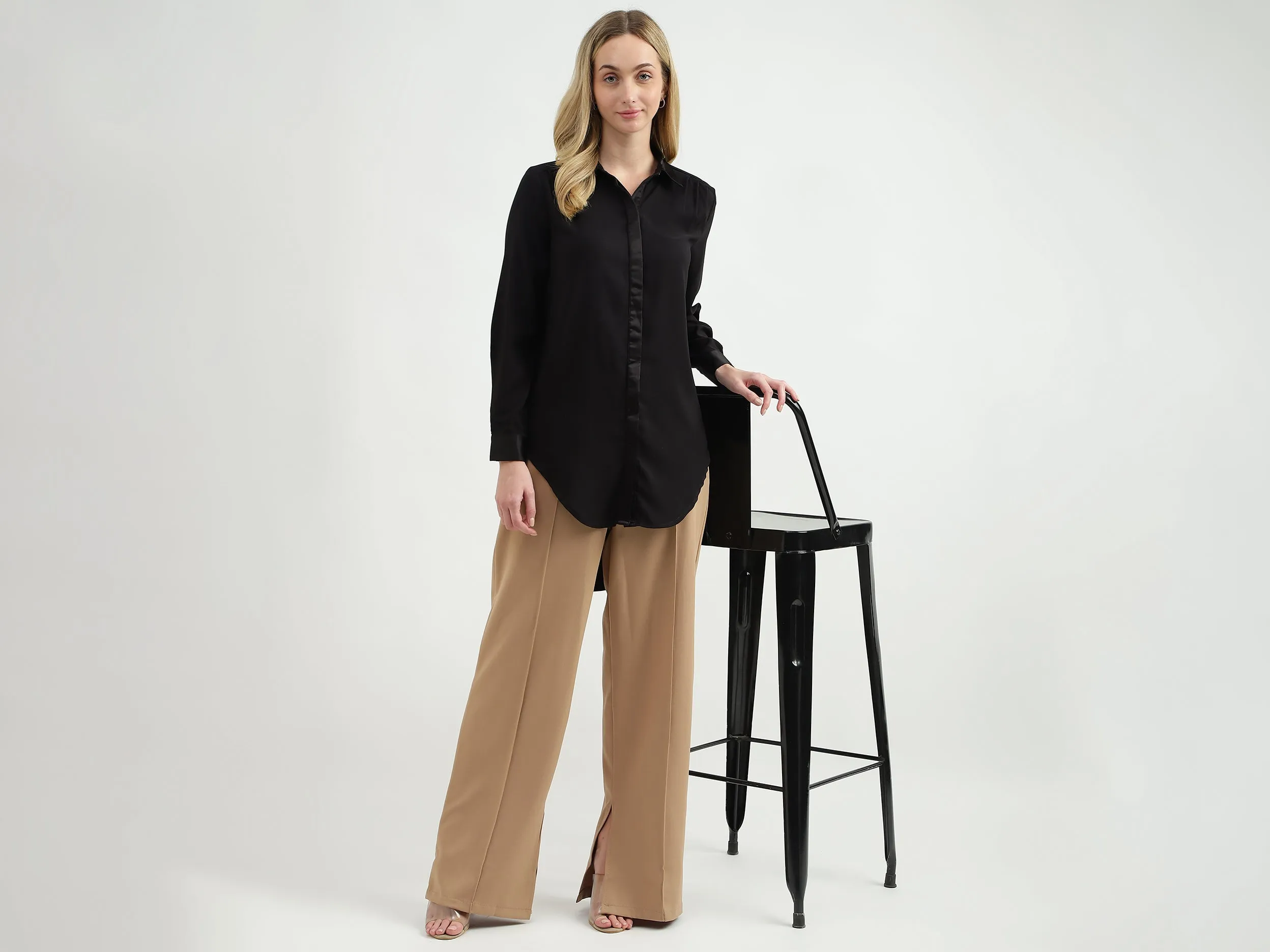 Relaxed-Fit Regular Collar High-Low Hem Shirt