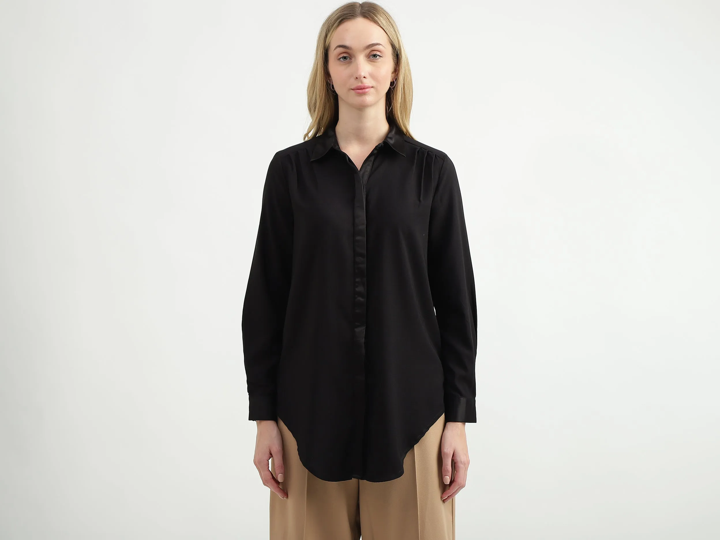 Relaxed-Fit Regular Collar High-Low Hem Shirt