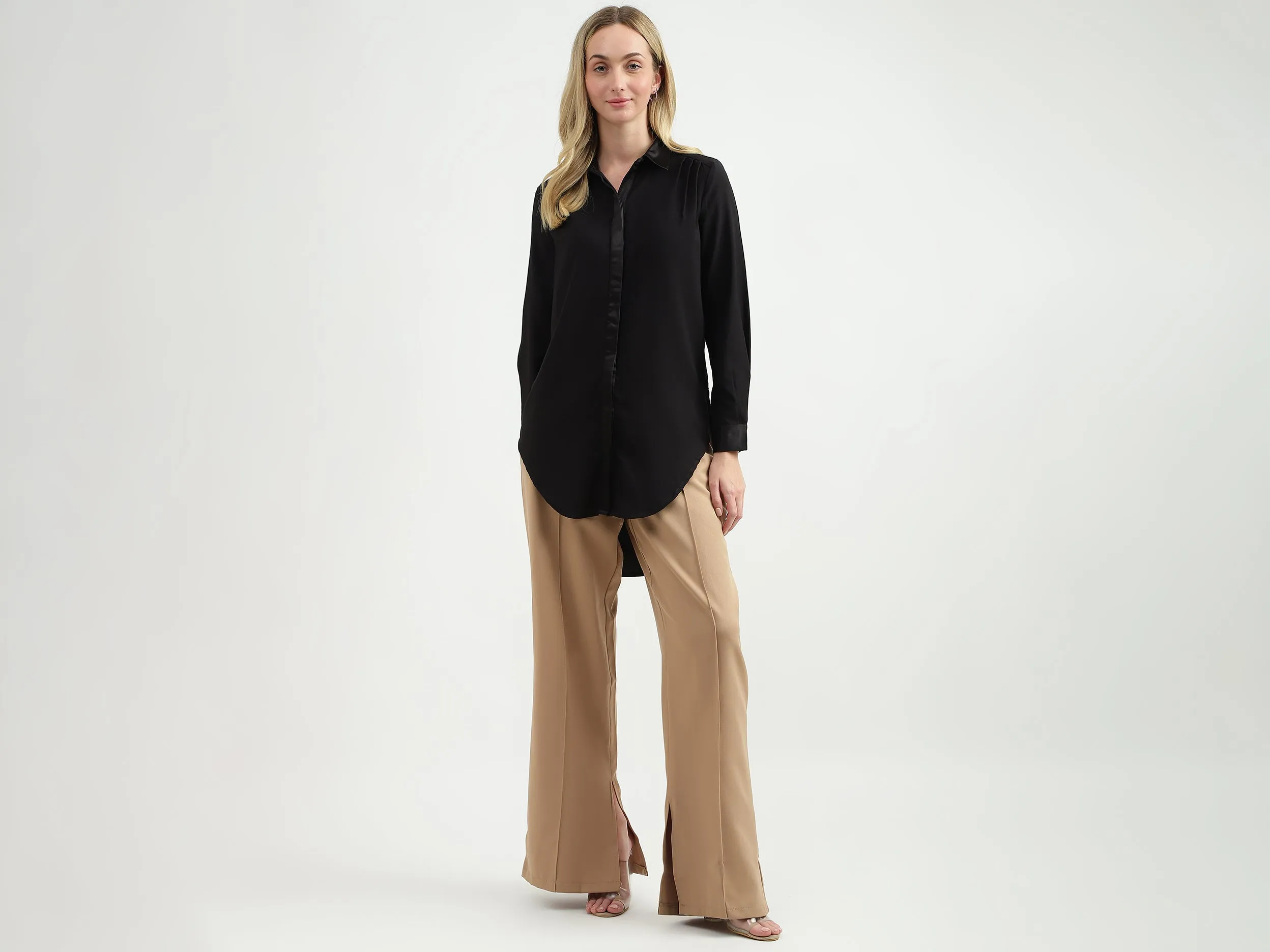 Relaxed-Fit Regular Collar High-Low Hem Shirt