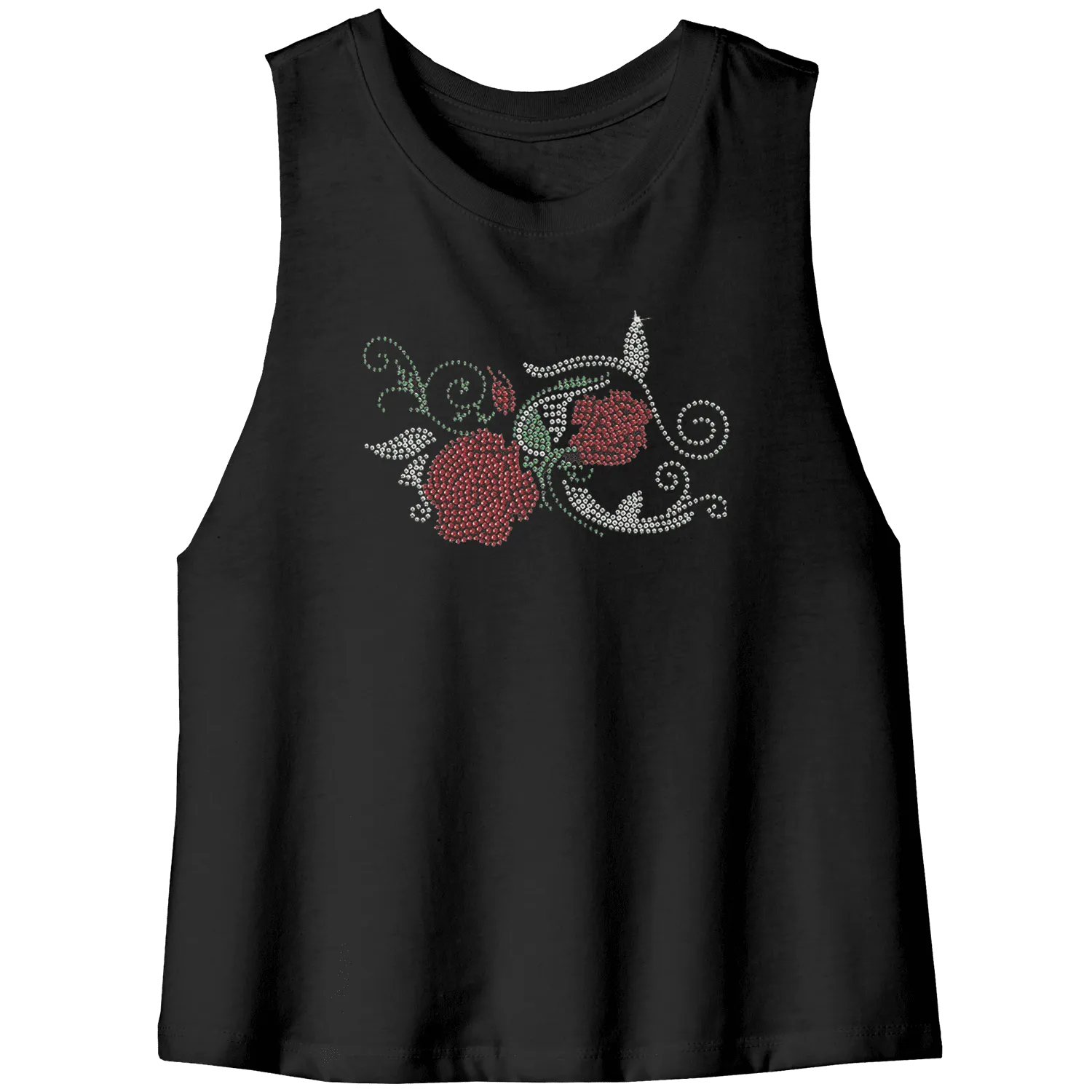 Rhinestone Red Rose Tee Shirt Crew Neck, V Neck, Tank Top