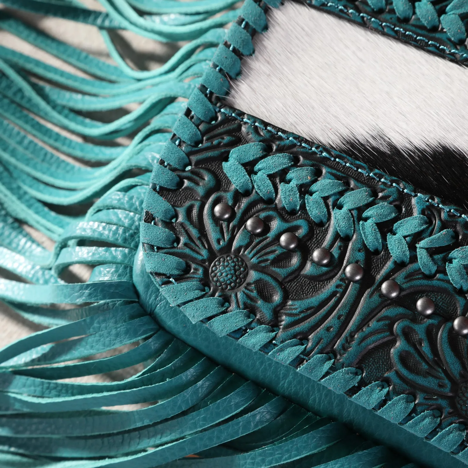 RLC-L168 Montana West Genuine Leather Tooled Collection Fringe Crossbody