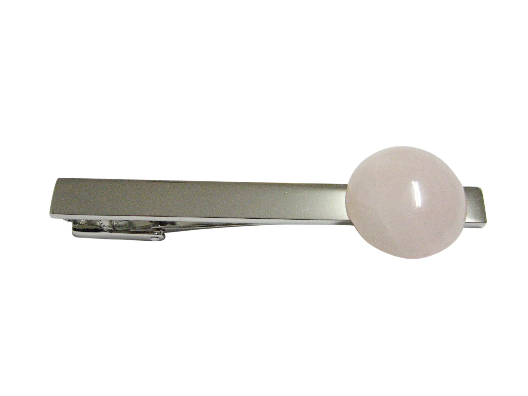 Round Rose Quartz Gemstone Pendant Tie Clip