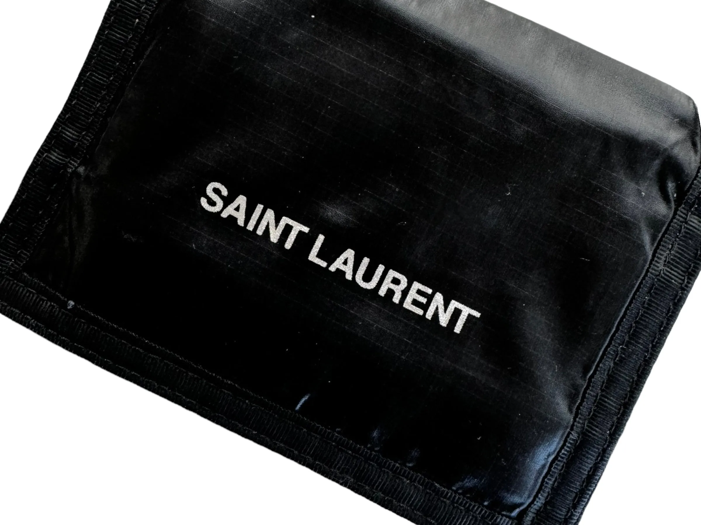 SAINT LAURENT Logo Print Glossed Nylon Ripstop Trifold Wallet Black