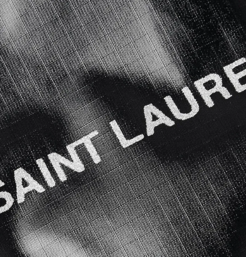 SAINT LAURENT Logo Print Glossed Nylon Ripstop Trifold Wallet Black