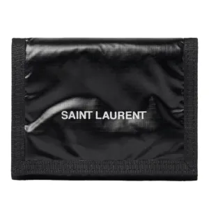 SAINT LAURENT Logo Print Glossed Nylon Ripstop Trifold Wallet Black