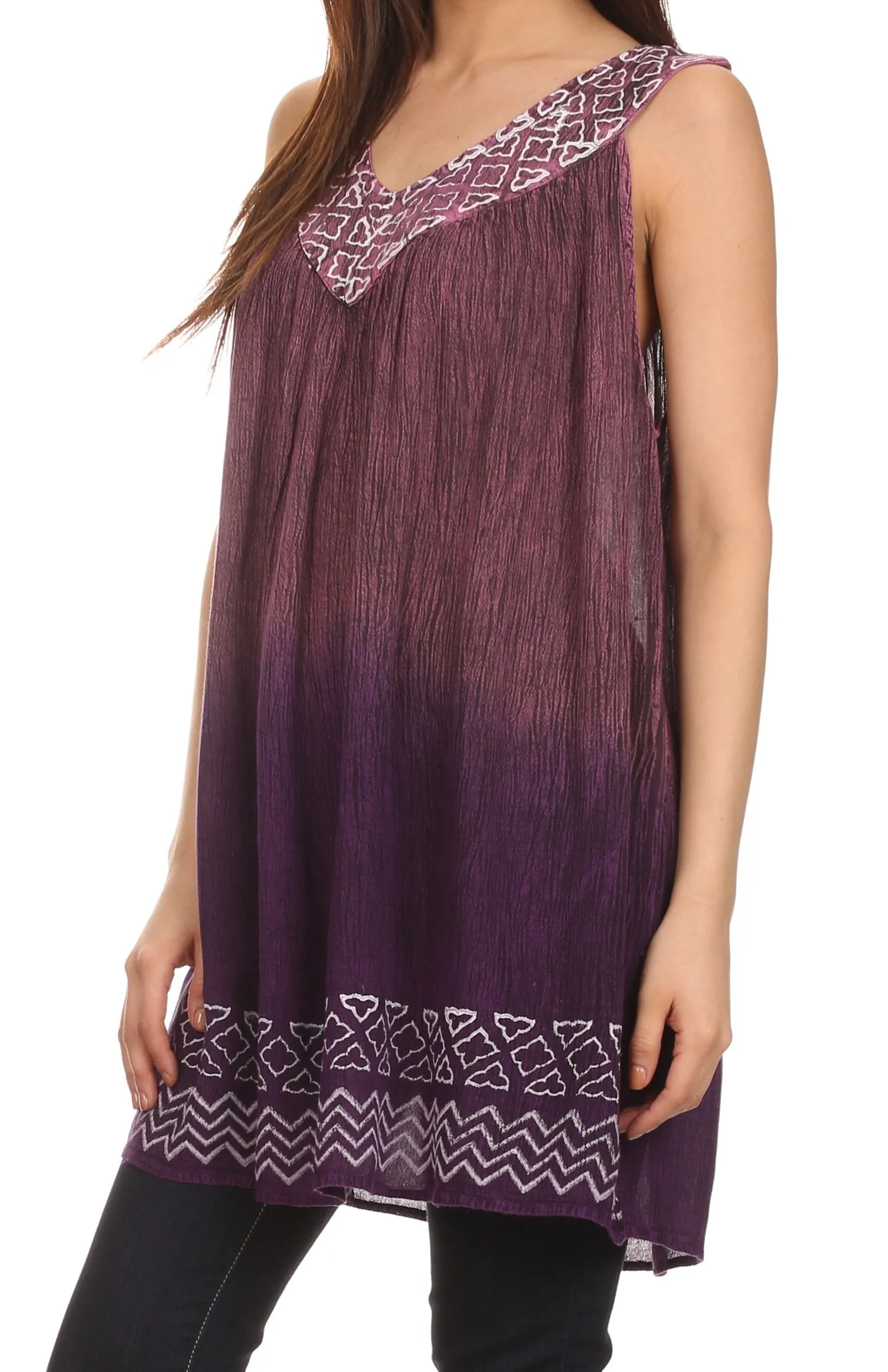 Sakkas Merida Ombre Relaxed Fit Sleeveless V-Neck Blouse