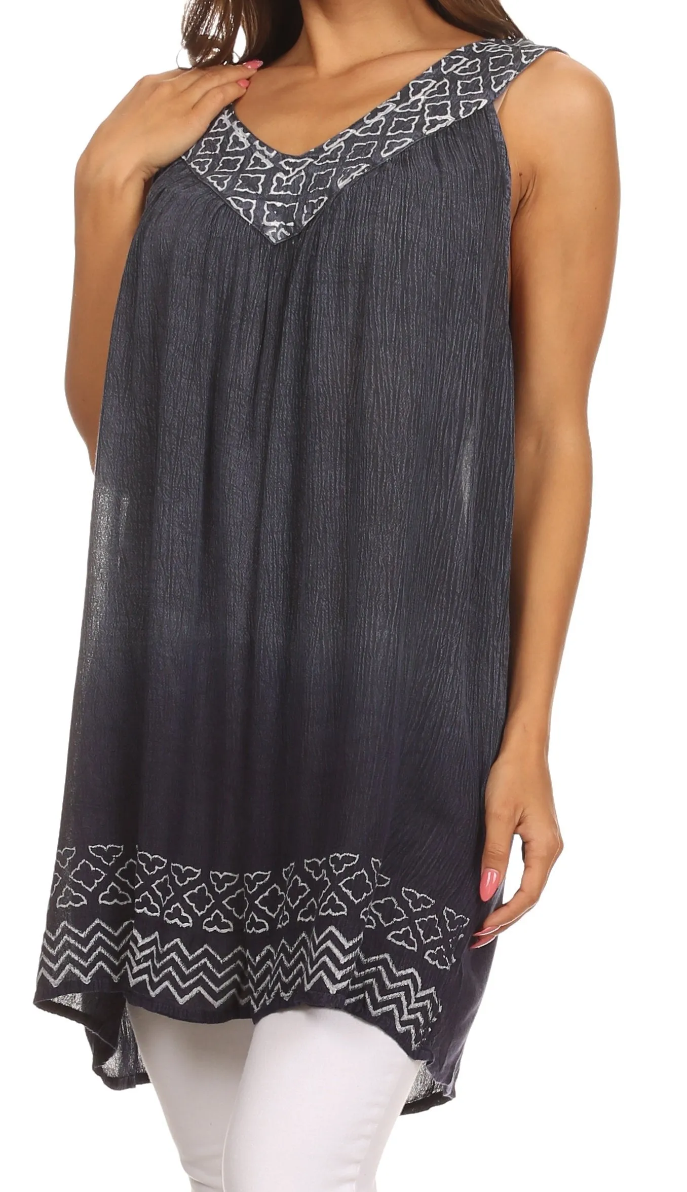 Sakkas Merida Ombre Relaxed Fit Sleeveless V-Neck Blouse