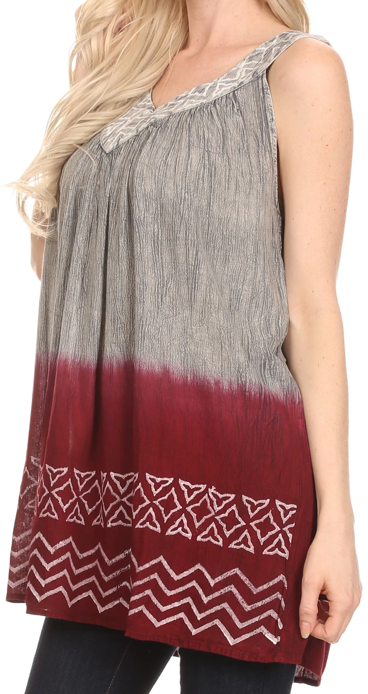 Sakkas Merida Ombre Relaxed Fit Sleeveless V-Neck Blouse
