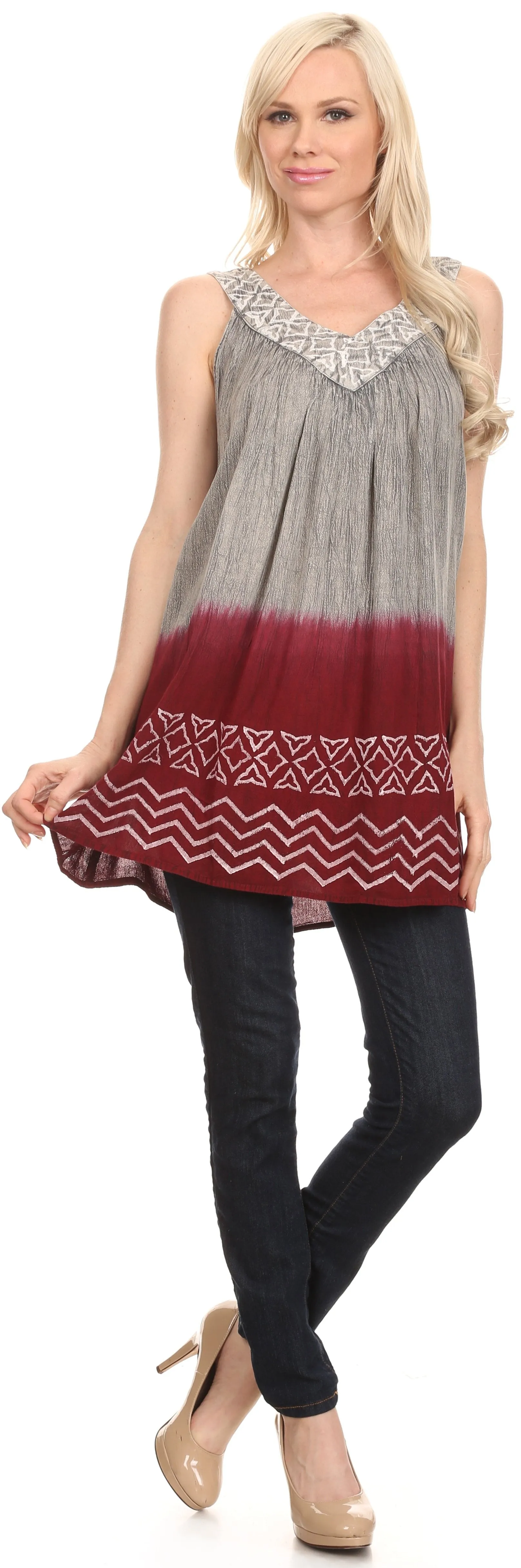 Sakkas Merida Ombre Relaxed Fit Sleeveless V-Neck Blouse