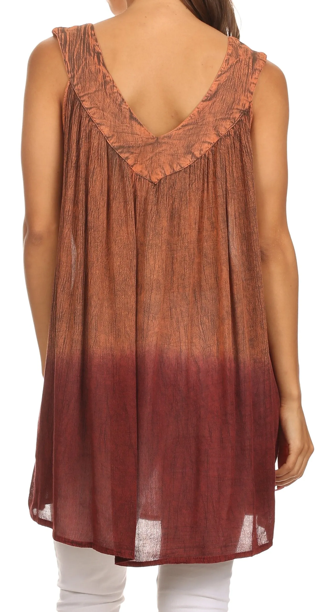 Sakkas Merida Ombre Relaxed Fit Sleeveless V-Neck Blouse