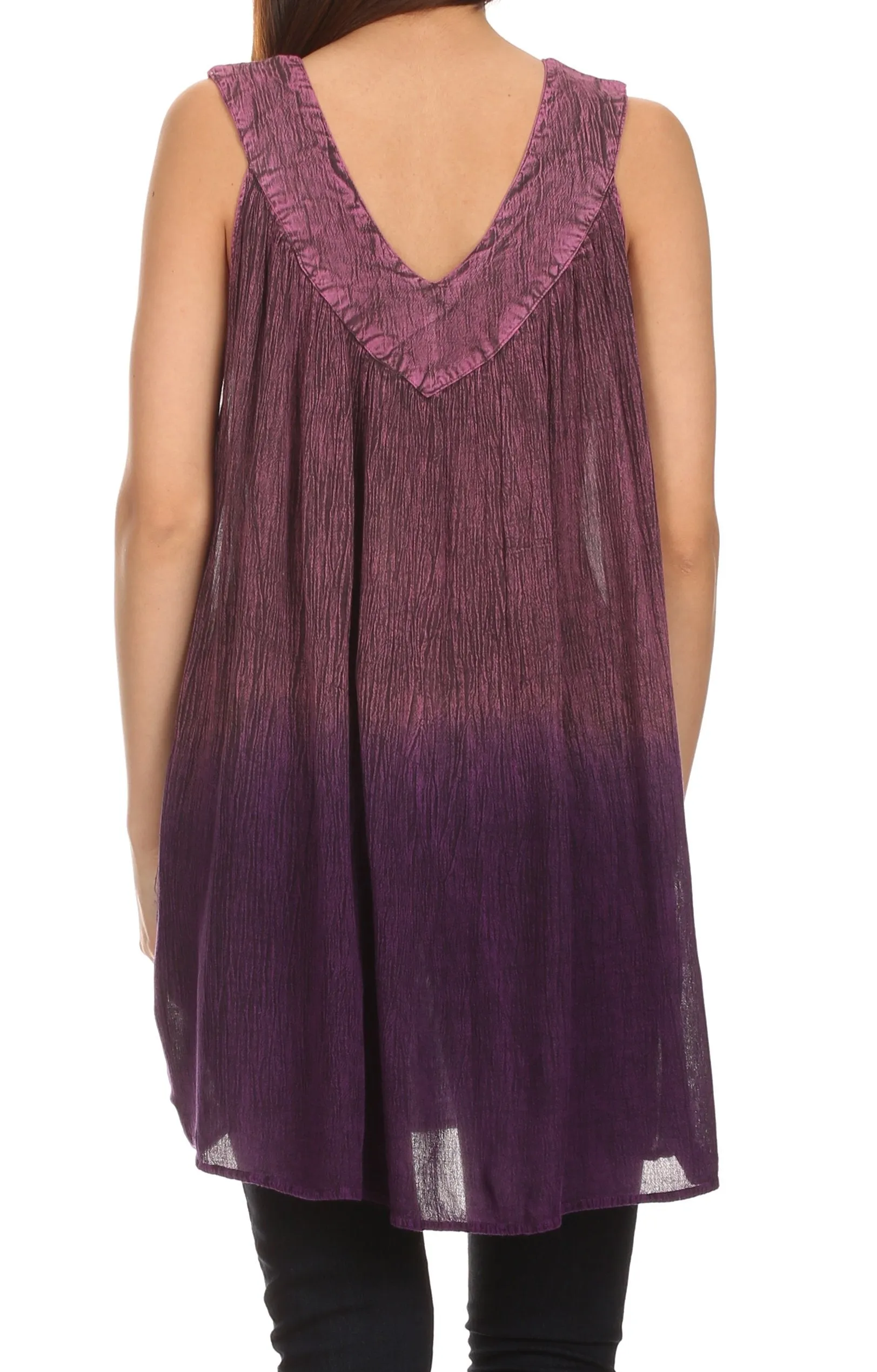 Sakkas Merida Ombre Relaxed Fit Sleeveless V-Neck Blouse