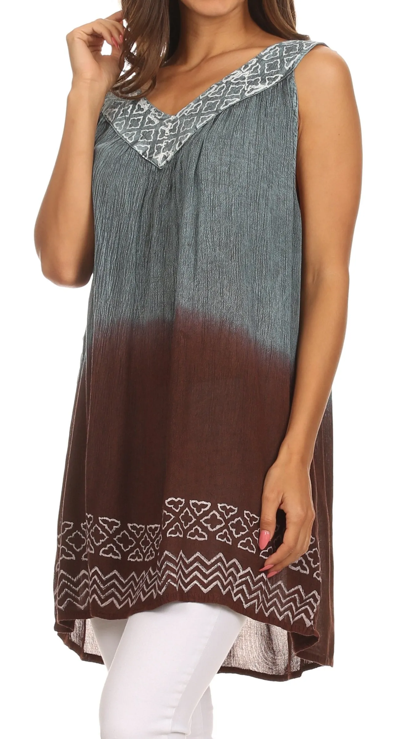 Sakkas Merida Ombre Relaxed Fit Sleeveless V-Neck Blouse