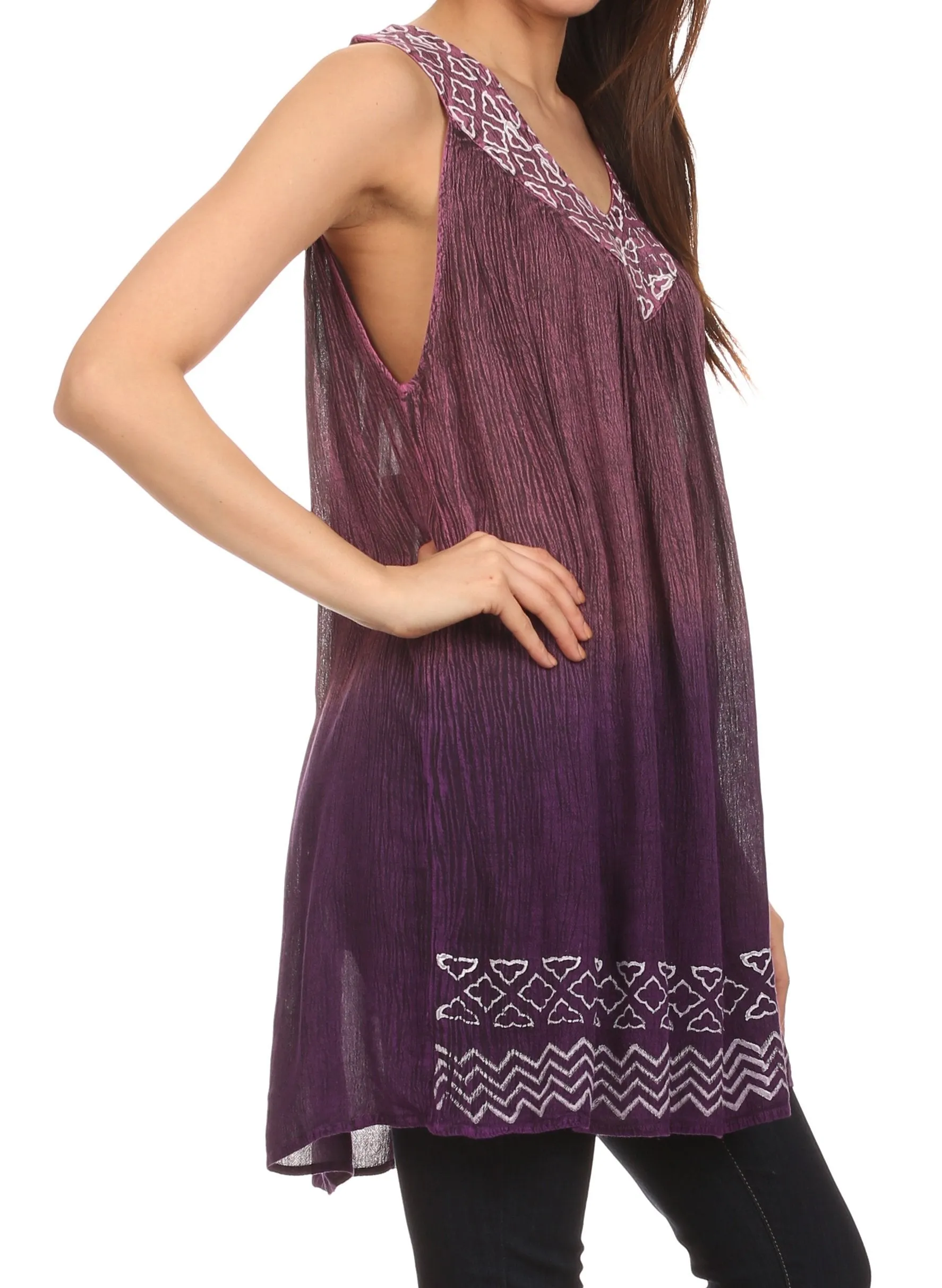 Sakkas Merida Ombre Relaxed Fit Sleeveless V-Neck Blouse